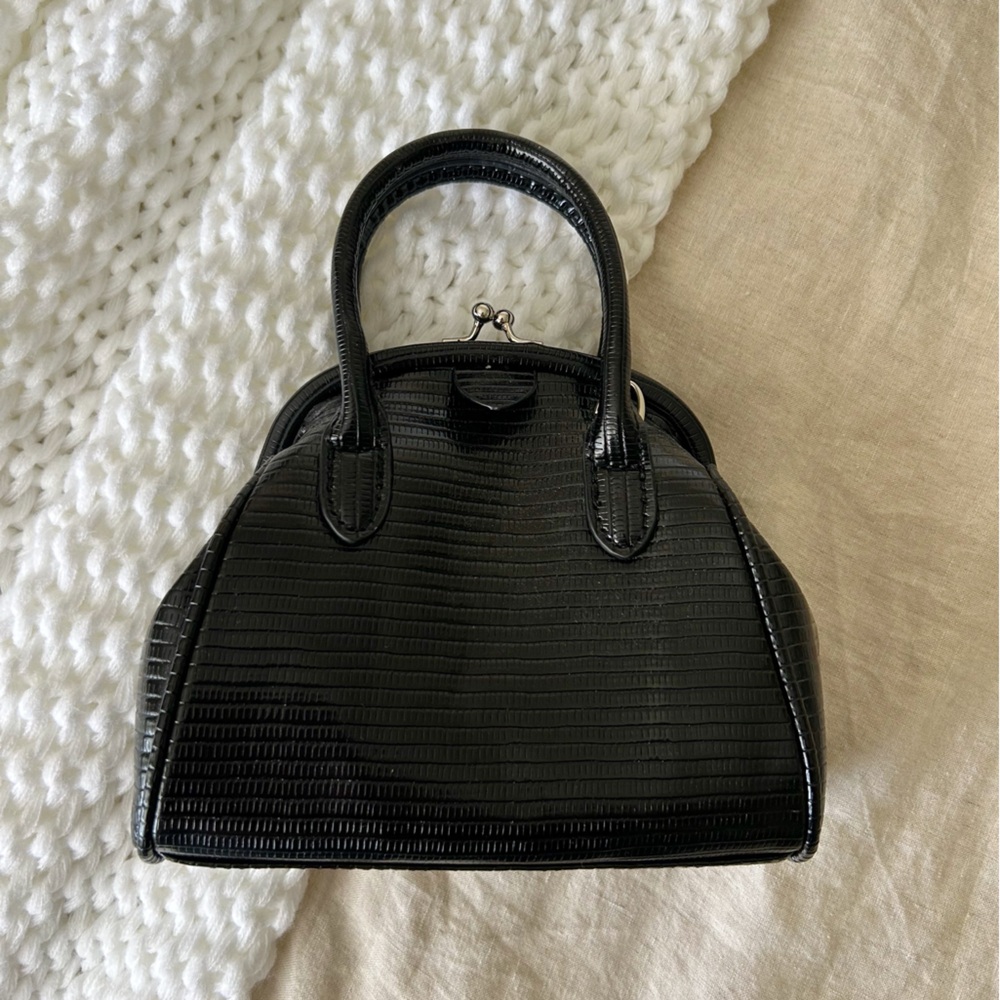 Black faux croc crossbody purse